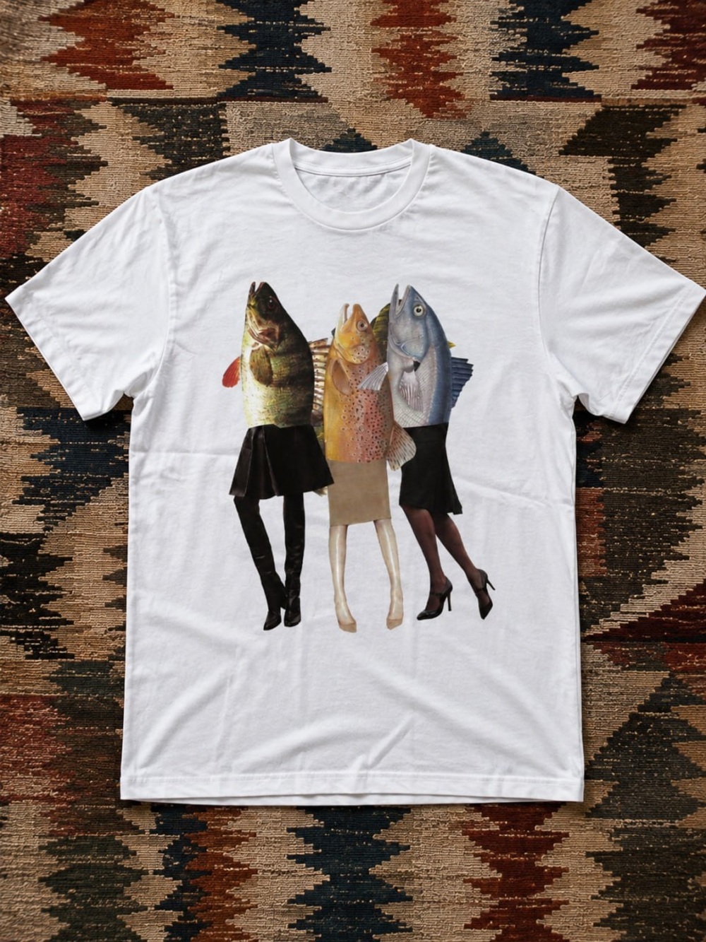 Gildan White Novelty Fish Trio Graphic Tee